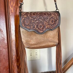 Cow print fringe Myra bag